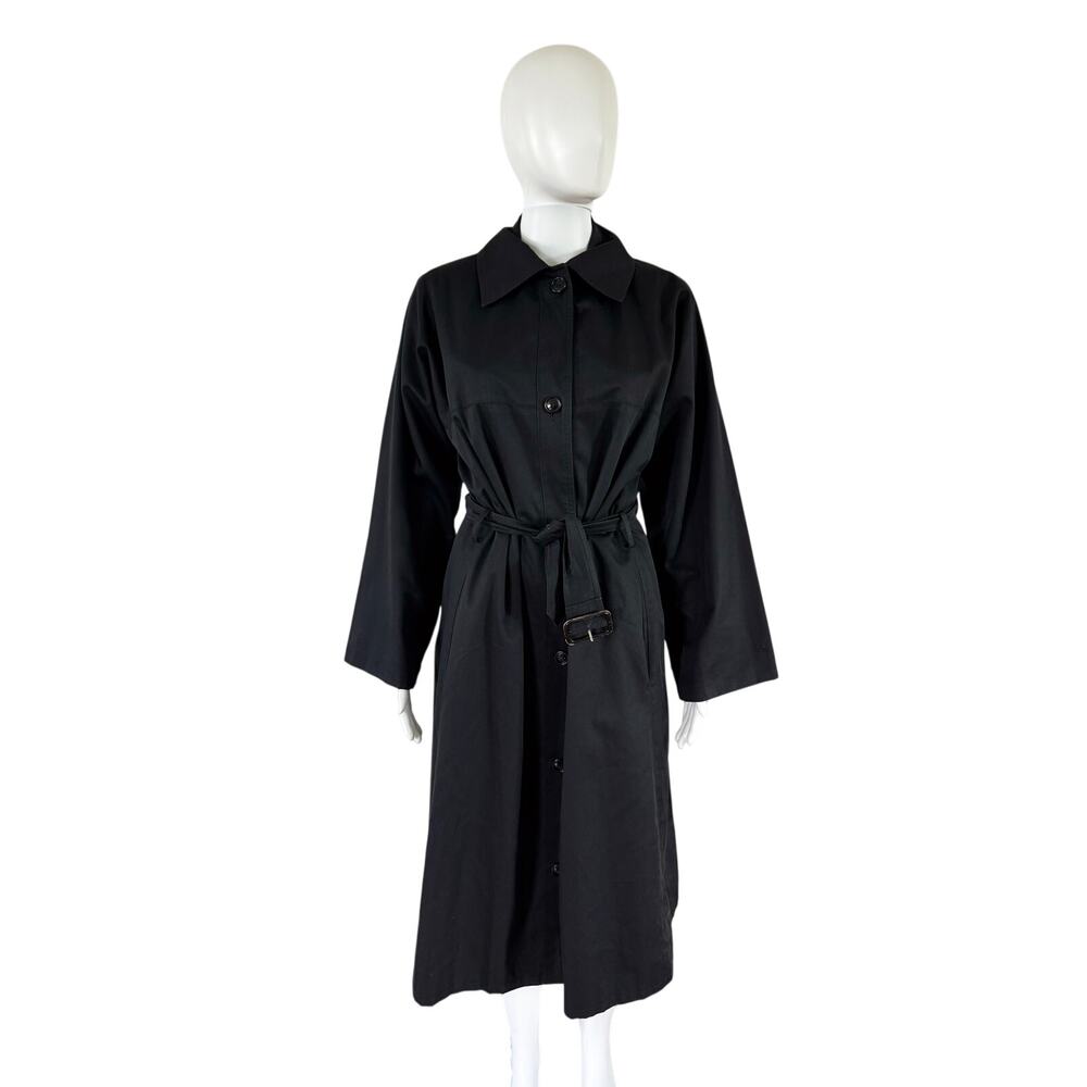 Vintage 1970s Yves Saint Laurent Rive Gauche Black Trench Coat Made in France